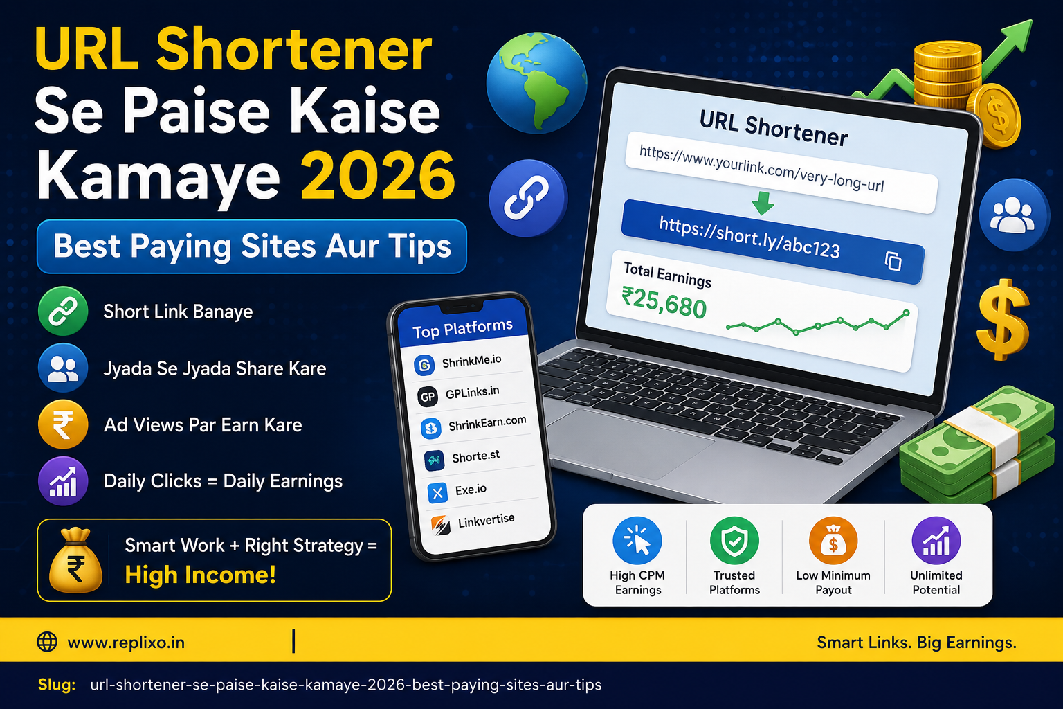 URL Shortener Se Paise Kaise Kamaye 2026 – Best Paying Sites Aur Tips